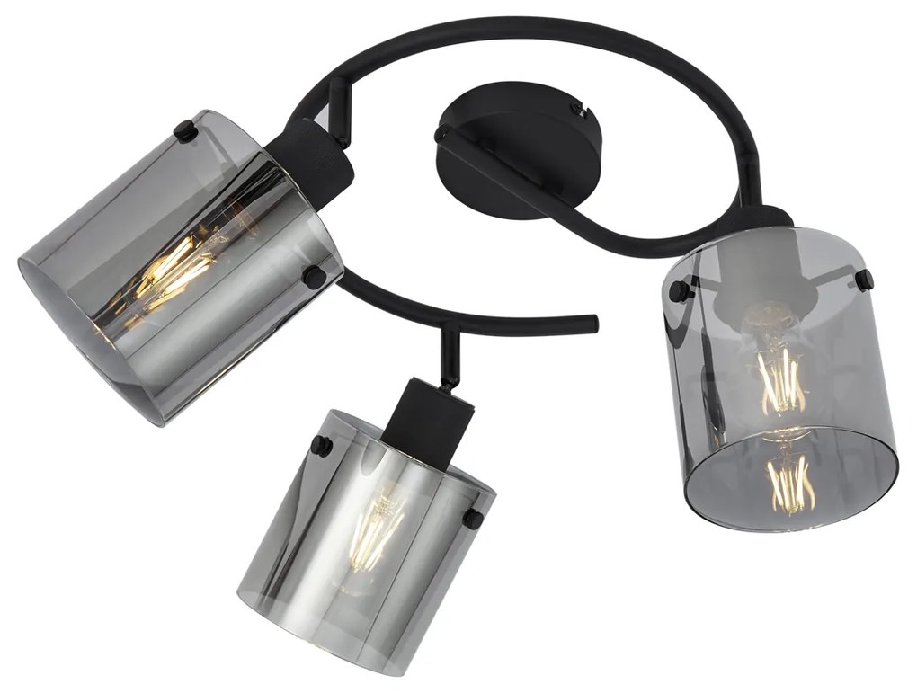 Foco de teto de design preto com vidro fumê redondo 3 luzes - Domo Moderno