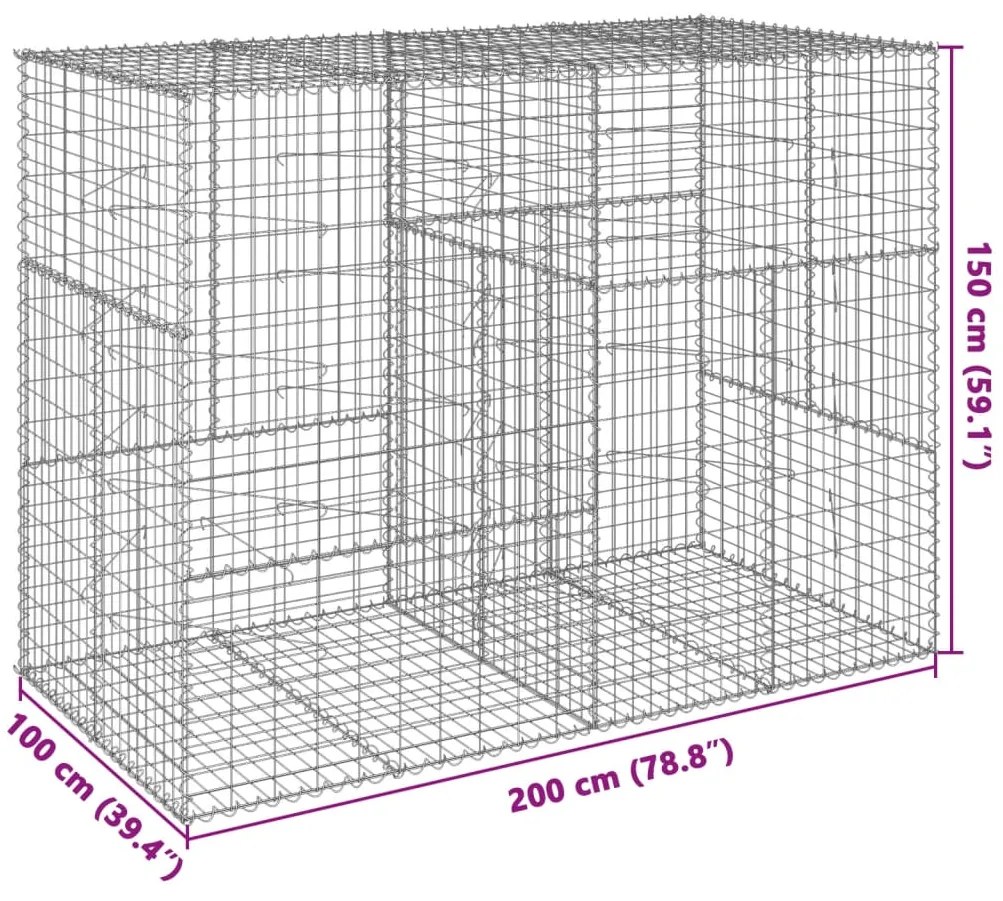 Cesto gabião com cobertura 200x100x150 cm ferro galvanizado