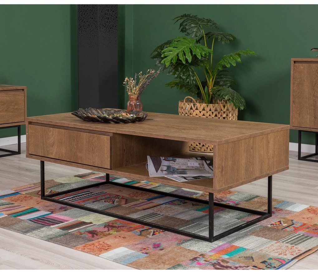 Conjunto de Mobiliário de Sala Laxus – Nogueira e Preto – 90x39x40 cm