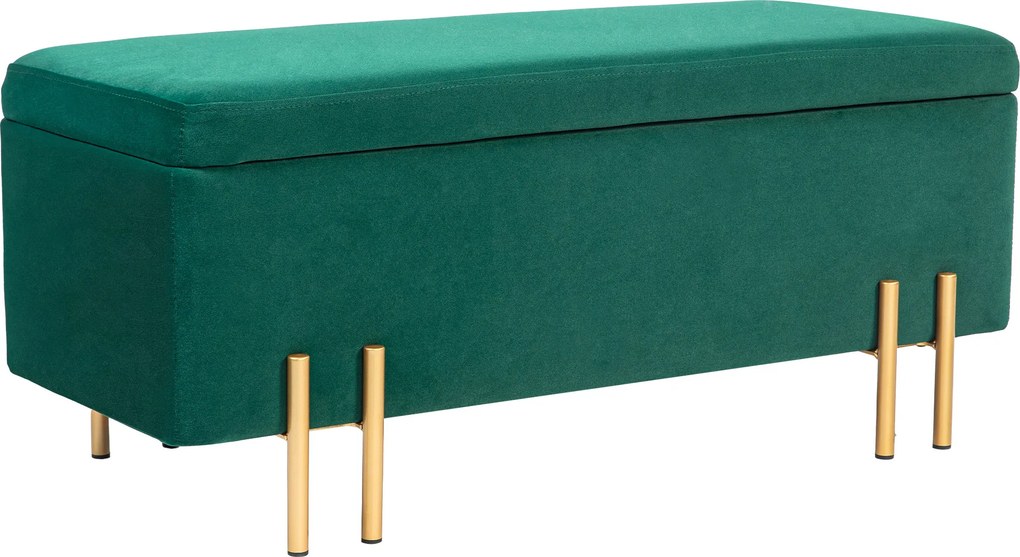 HOMCOM Banco com Baú, Banco estofado com armazenamento, Metal, Madeira de seringueira, Espuma, 100 x 40 x 42 cm, Verde | Aosom Portugal
