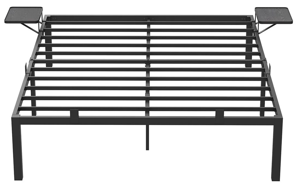 Estrutura metálica para cama de casal 160 x 200 cm com prateleiras para arrumação preto clássico