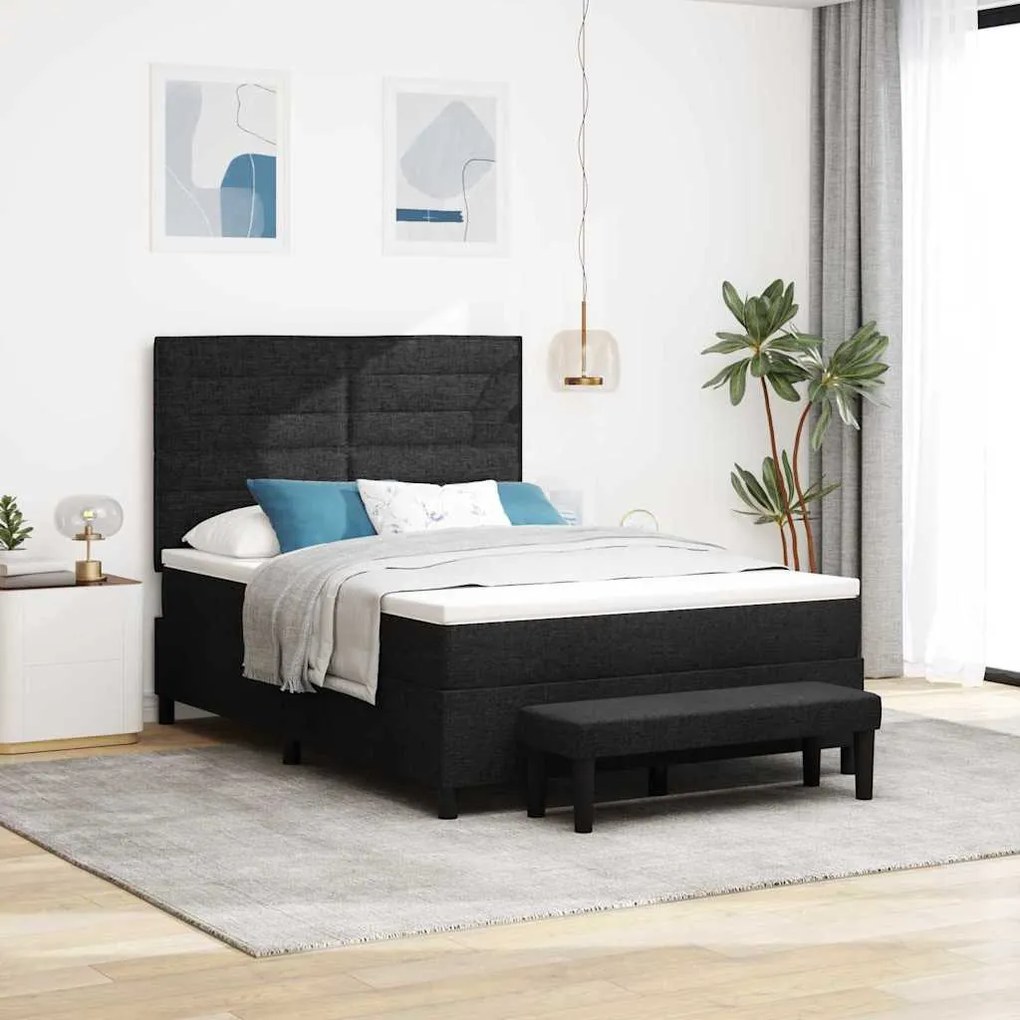 Cama Box com Colchão &amp; Banco Preto 160x200 cm Tecido