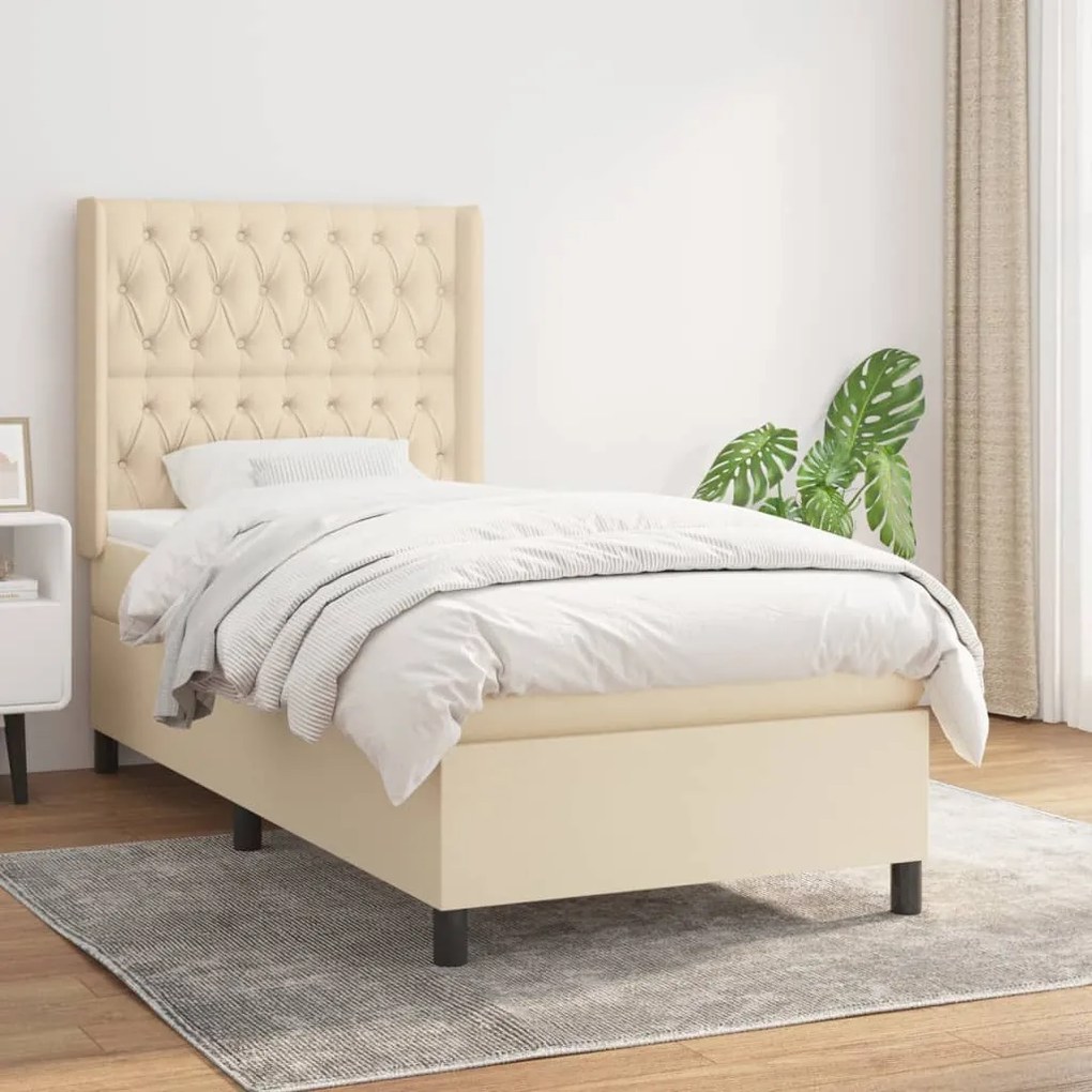 3131638 vidaXL Cama com molas/colchão 90x190 cm tecido cor creme
