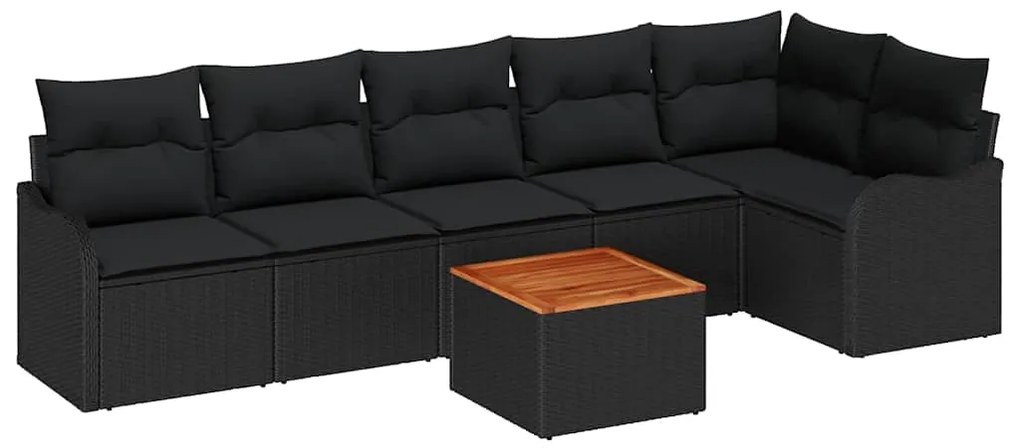 Conjunto de Sofá de Jardim de 7 Peças com Almofadas de Rattan Preto e