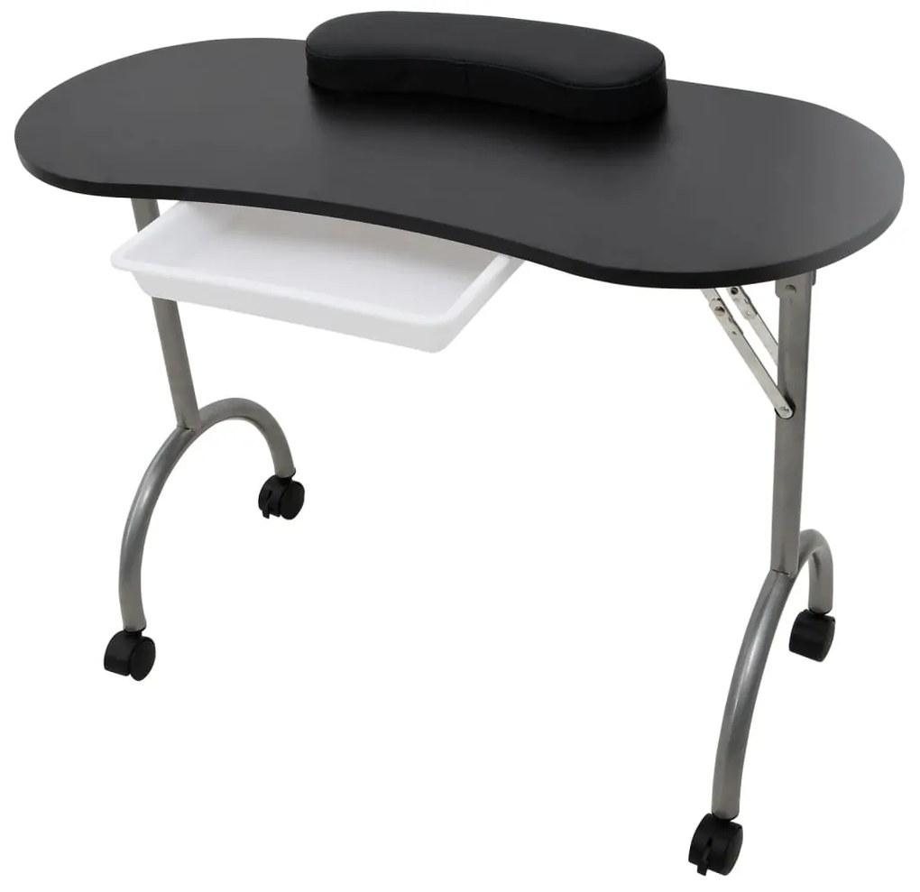 Mesa manicure dobrável com rodas, preta