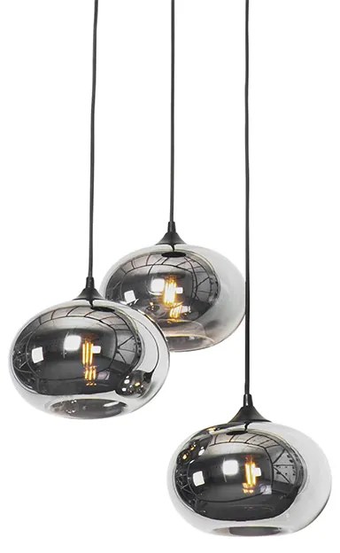 Candeeiro de suspensão Art Deco preto com vidro fumê 3 luzes redondo - Busa Art Deco