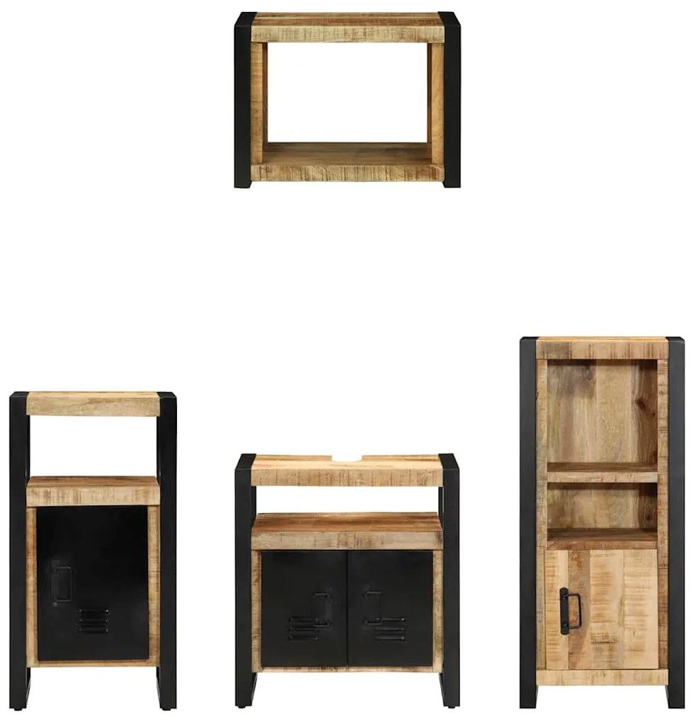 Conjunto de Móveis para Banheiro 4 pcs Madeira de manga maciça