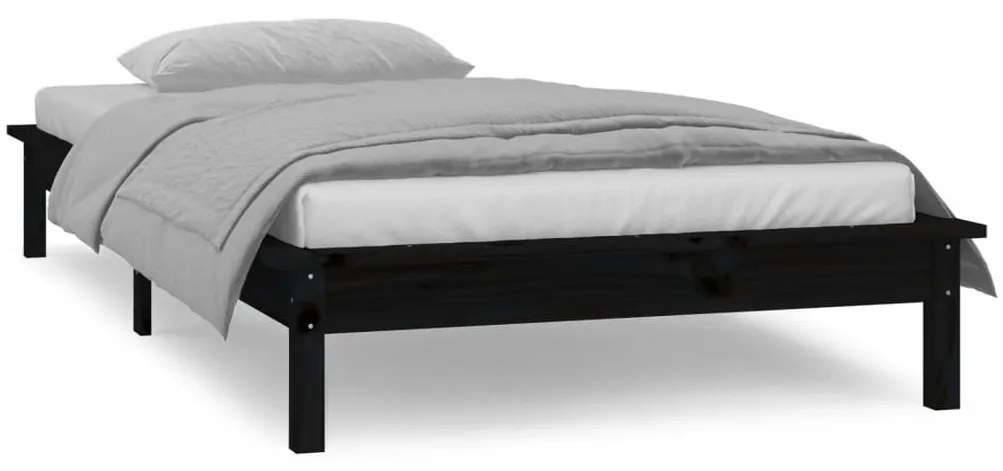 Estrutura cama c/ LED solteiro 75x190 cm madeira maciça preto