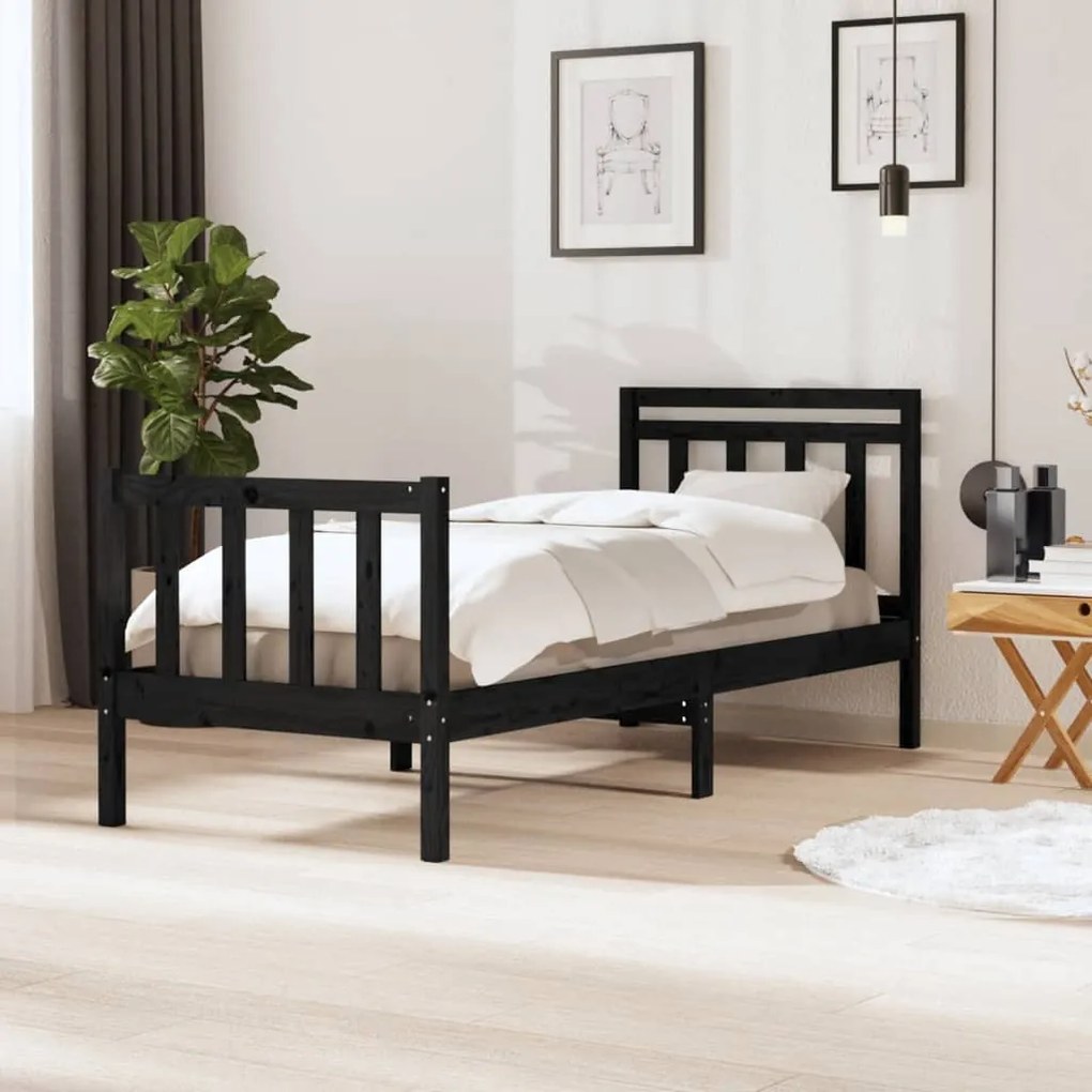 Estrutura cama pequena solteiro 75x190 cm madeira maciça preto
