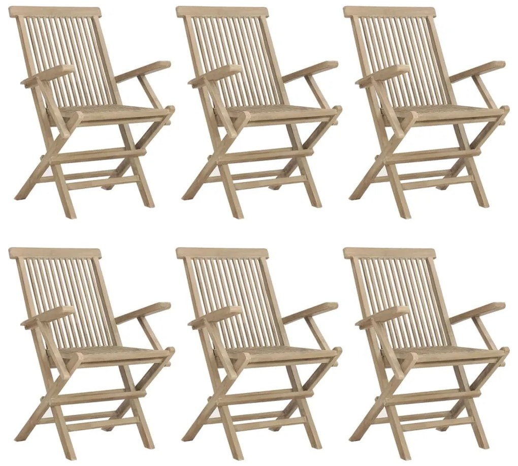 7 pcs conjunto de jantar p/ jardim madeira de teca maciça cinza