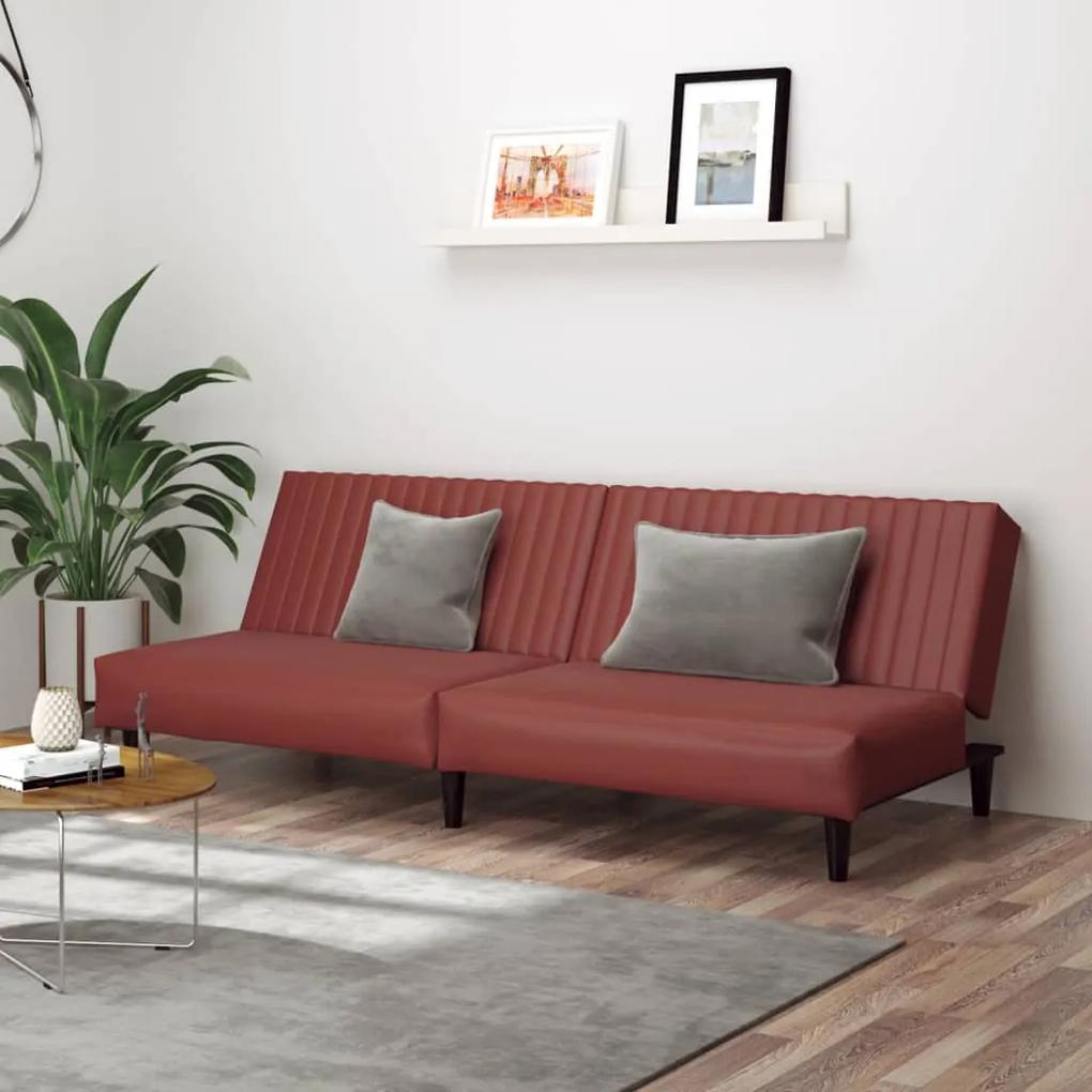 Sofá-cama de 2 lugares couro artificial vermelho tinto