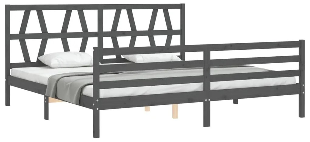 Estrutura de cama com cabeceira 200x200 cm madeira maciça cinza