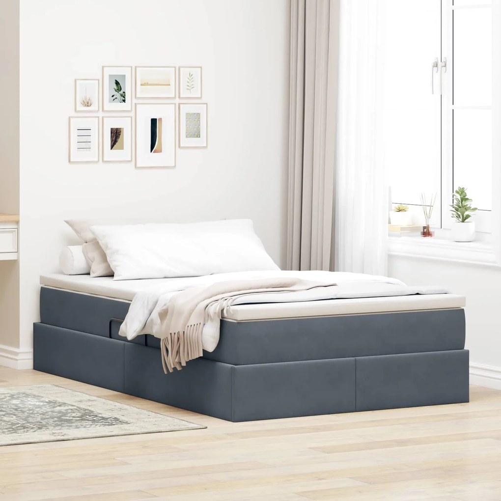 vidaXL Cama com arrumação e colchão Cinza Escuro 120 x 190 cm Veludo