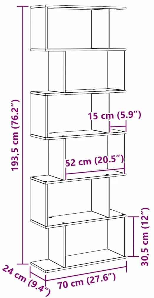 Estante de Livros em Preto Carvalho - 70 x 24 x 193,5 cm, Madeira Enge