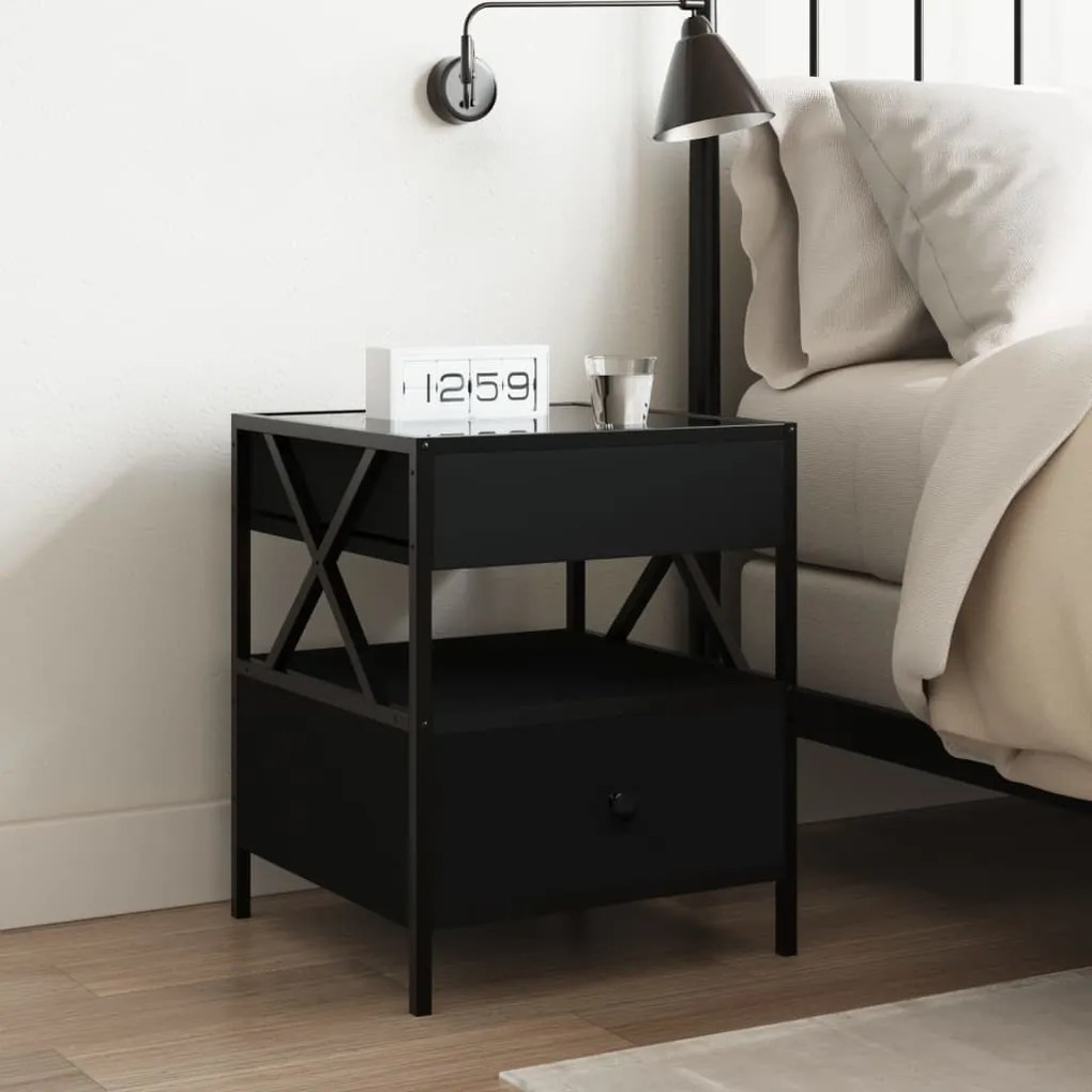 Mesa de cabeceira com luzes LED Infinity 40x40x51 cm preto