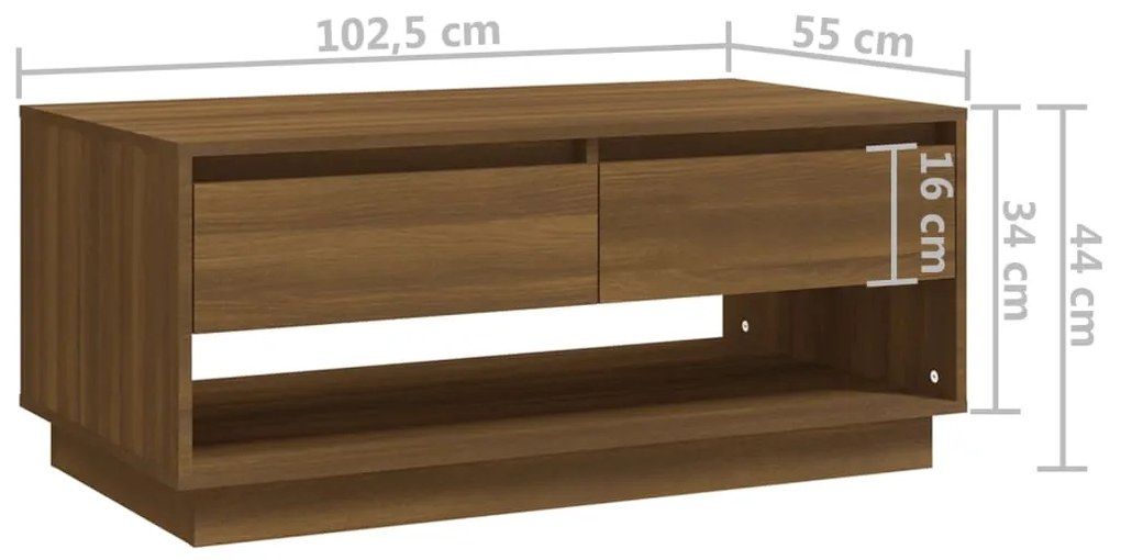 Mesa de Centro Madrid com 2 Gavetas de 102 cm - Castanho - Design Mode