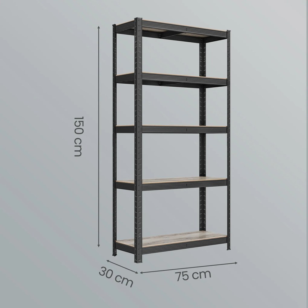 Conjunto de 2 estantes de armazenamento 180 x 90 x 40 cm cinza-preto