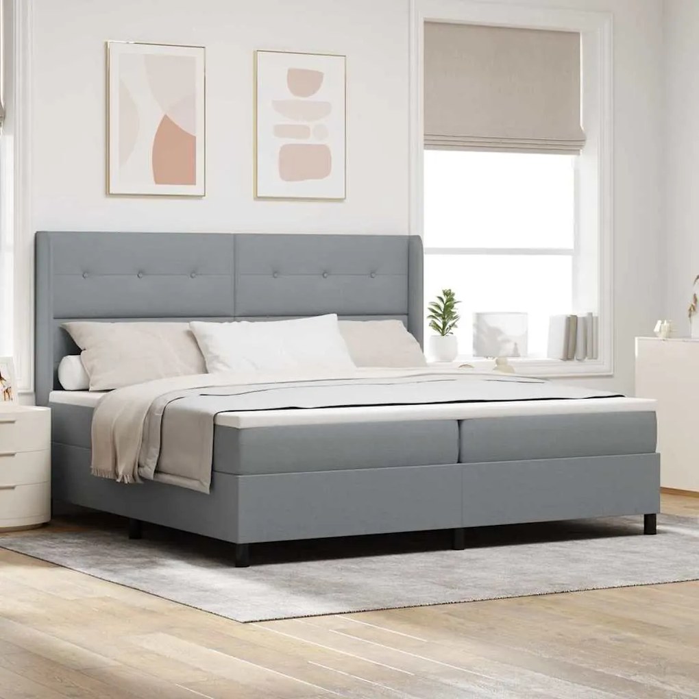 vidaXL Cama Box com Colchão Cinza Claro 200x200 cm Tecido
