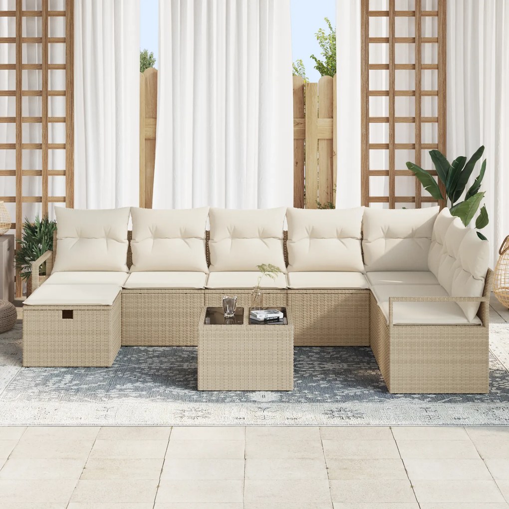 Conjunto de Sofá de Jardim vidaXL de 9 Peças com Almofadas em Bege e R