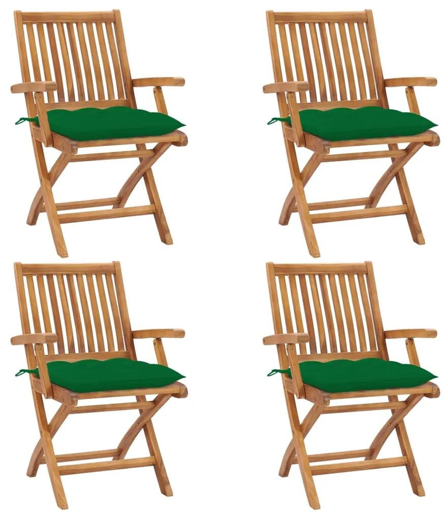 Cadeiras de jardim dobráveis c/ almofadões 4 pcs teca maciça