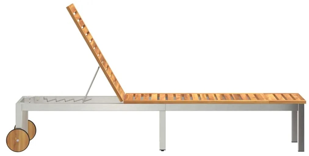 Espreguiçadeira com rodas 207x58x35 cm Madeira sólida de acácia e Aço