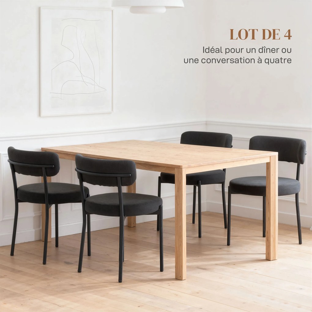 Conjunto de 4 cadeiras de sala de jantar (MESA NÃO INCLUIDA) com encosto em tecido e pés em aço, 51 x 51 x 76 cm, preto