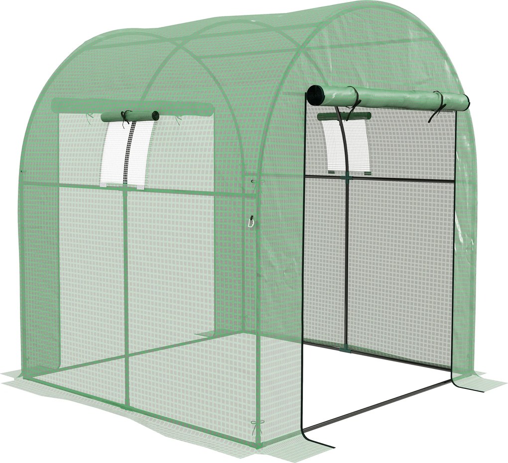 Outsunny Estufa Túnel de Exterior com 2 Portas 2 Janelas em Rede Cobertura PE 135g/m² Anti-UV Cultivo e Plantas 180x180x200 cm Verde | Aosom Portugal
