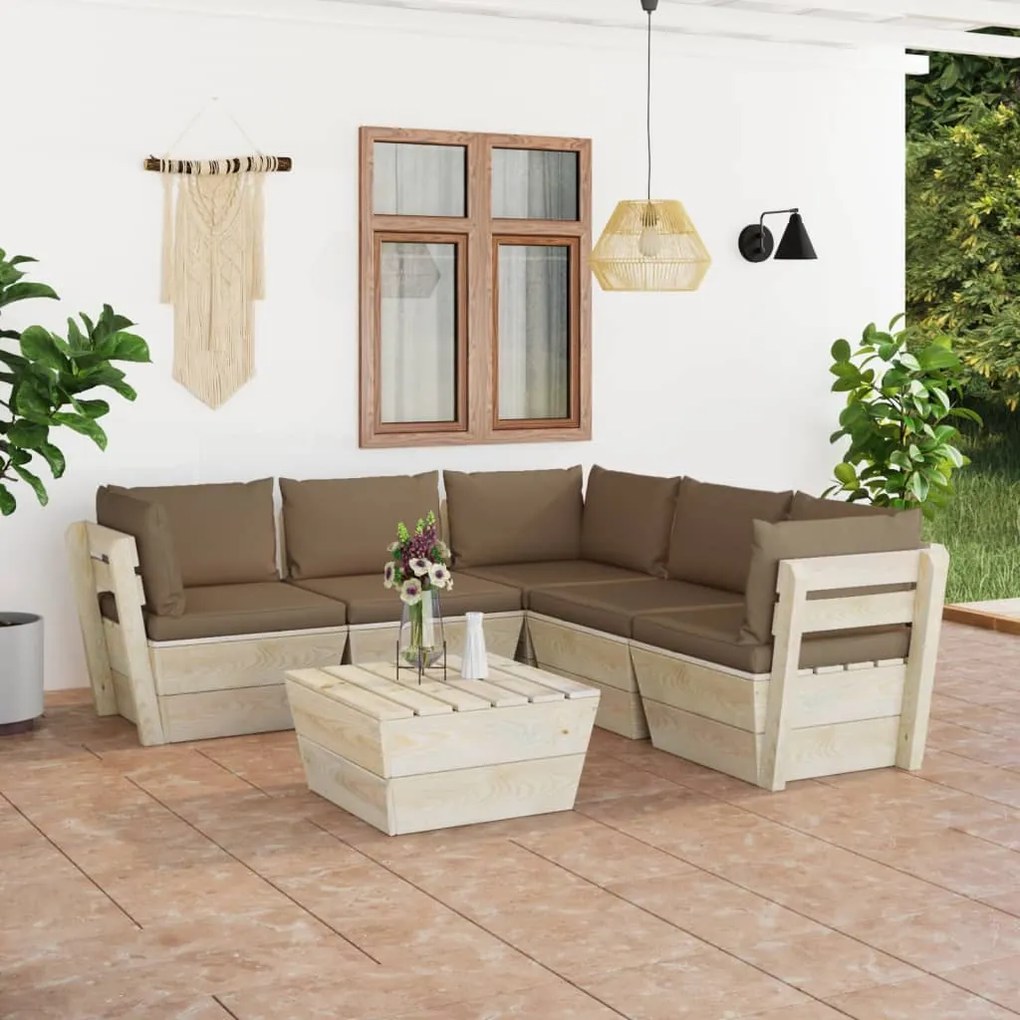 vidaXL 6 pcs conjunto lounge de paletes + almofadões madeira de abeto