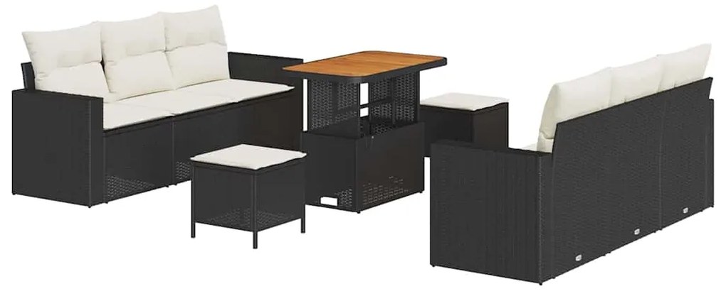 Conjunto de Sofás para Jardim de 9 Peças com Almofadas Preto Vime PE A