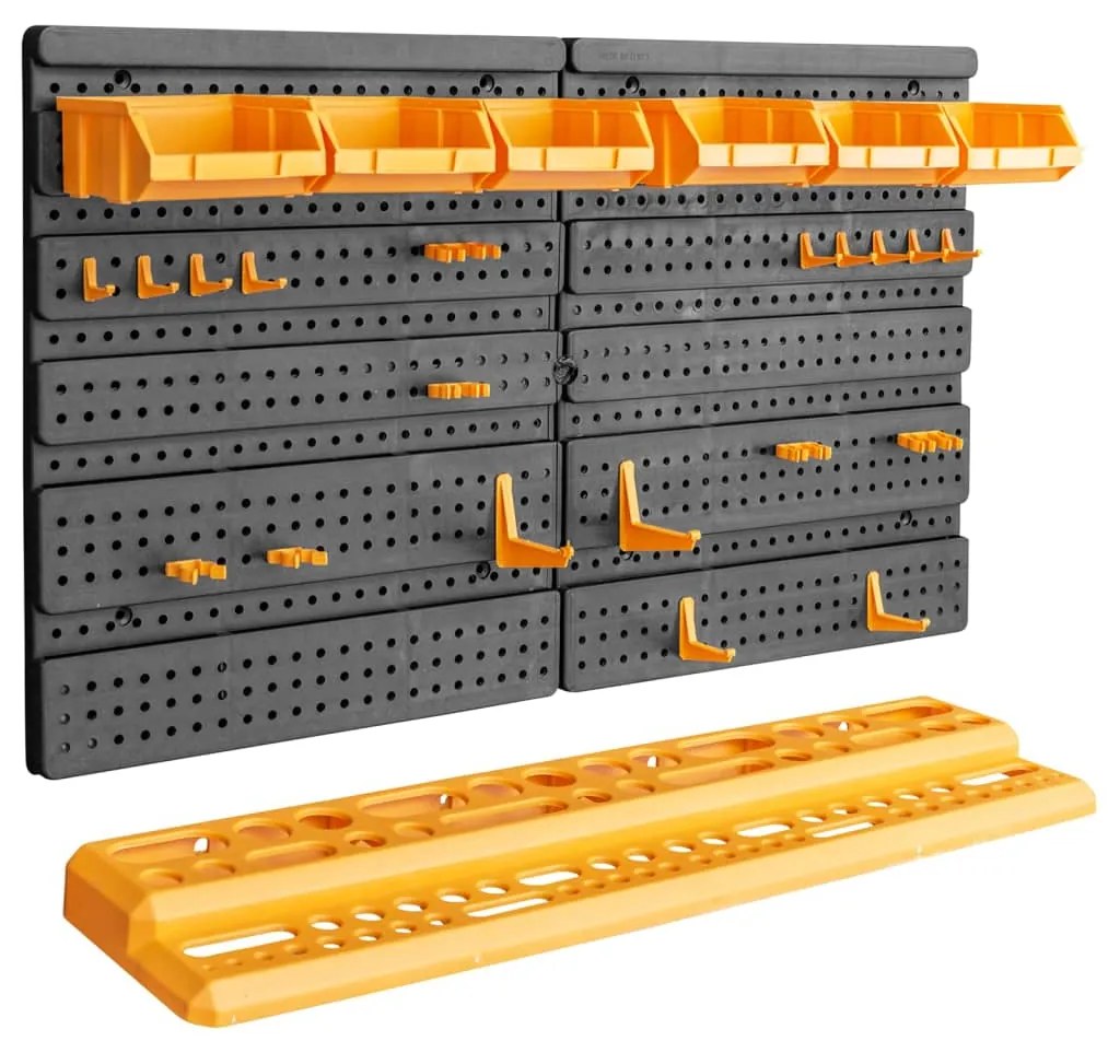 vidaXL Parede para ferramentas 26 suportes ferramentas 646x385 mm PP