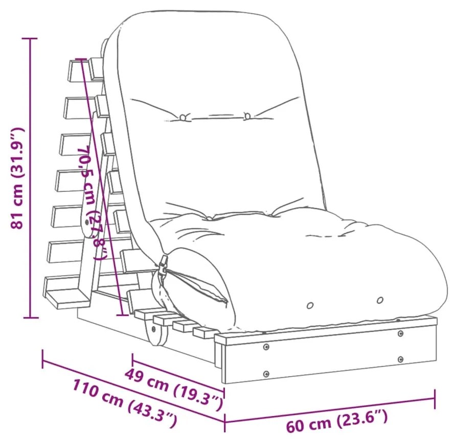 Sofá-cama futon com colchão 60x206x11 cm madeira pinho maciça