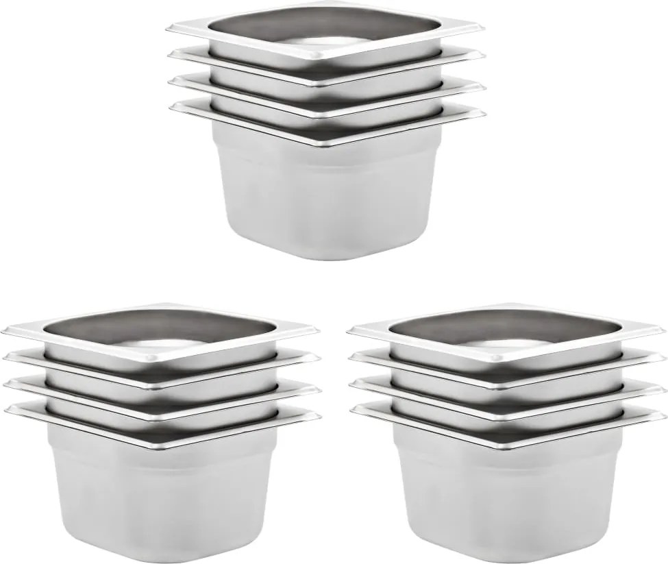 vidaXL Recipientes gastronorm 12 pcs GN 1/6 100 mm aço inoxidável