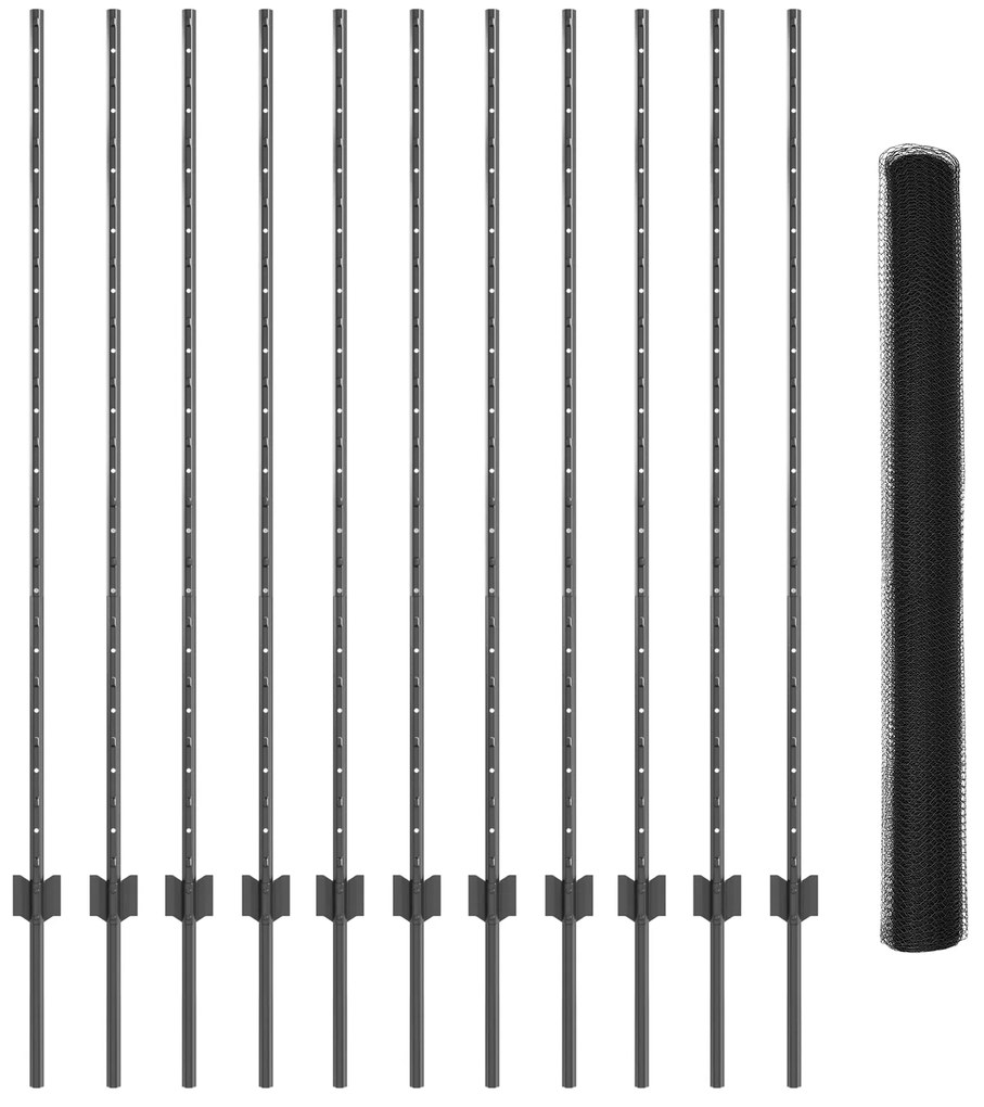 Postes de Cerca vidaXL 22 pcs U-Channel Cinza 140 cm Aço, Cerca Hexago