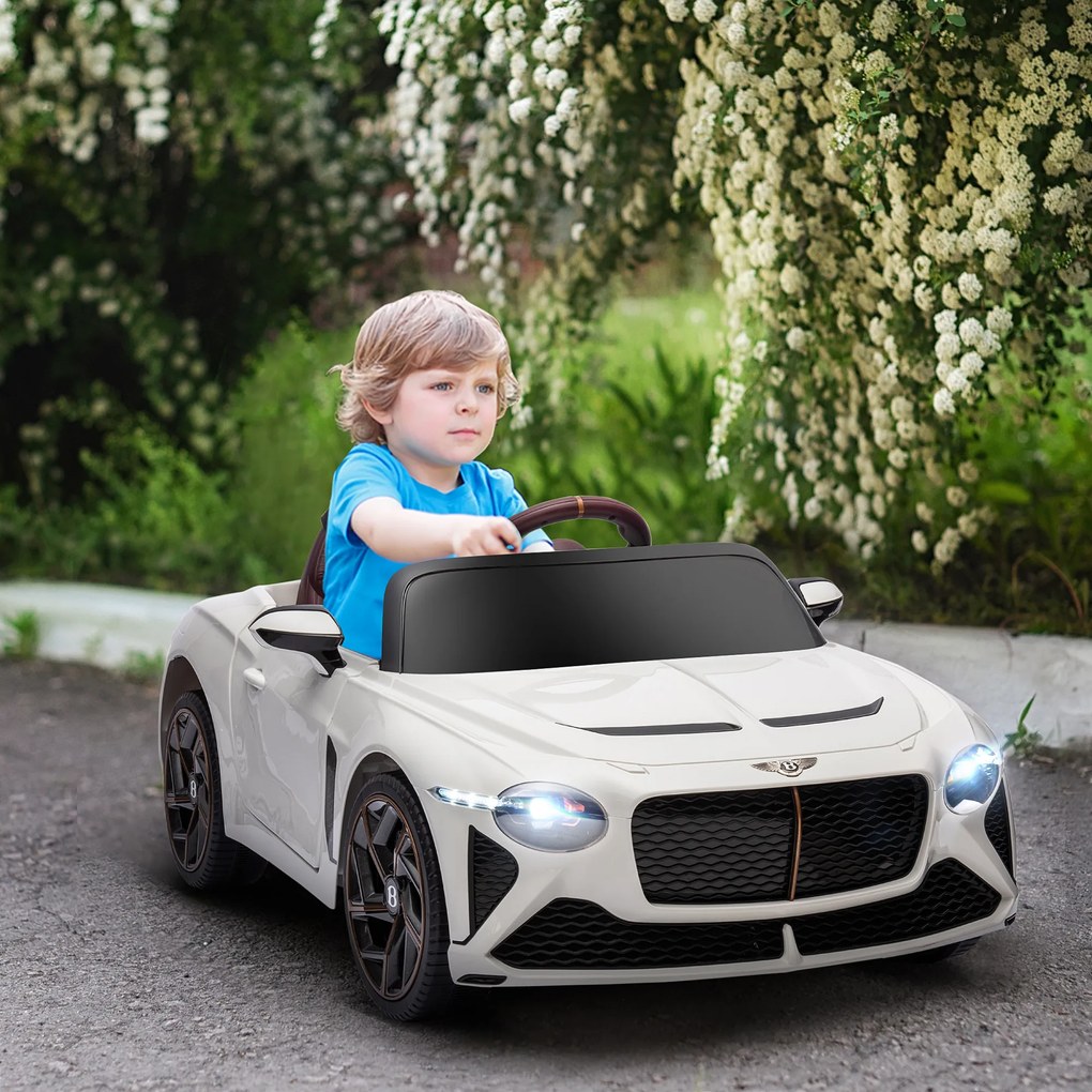 Carro elétrico para crianças dos 3 aos 5 anos, 2 motores, 12 V, 25 W, 3-5 km/h, comando à distância de 2,4 GHz, Bentley Bacalar branco