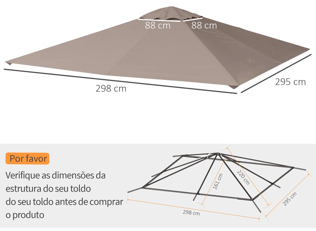 Outsunny Toldo de Substituição de 3x3m para Pérgola de Jardim com 8 Orifícios de Drenagem e Ventilação Bege