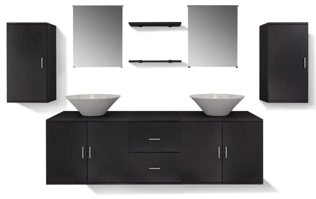 Móveis casa de banho 9 pçs e conjunto de bacia, preto
