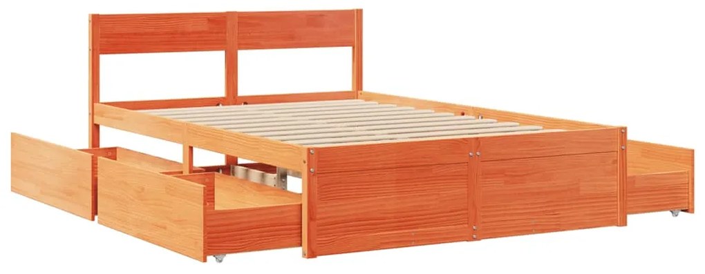 Cama sem colchão 135x190 cm madeira pinho maciça castanho-mel