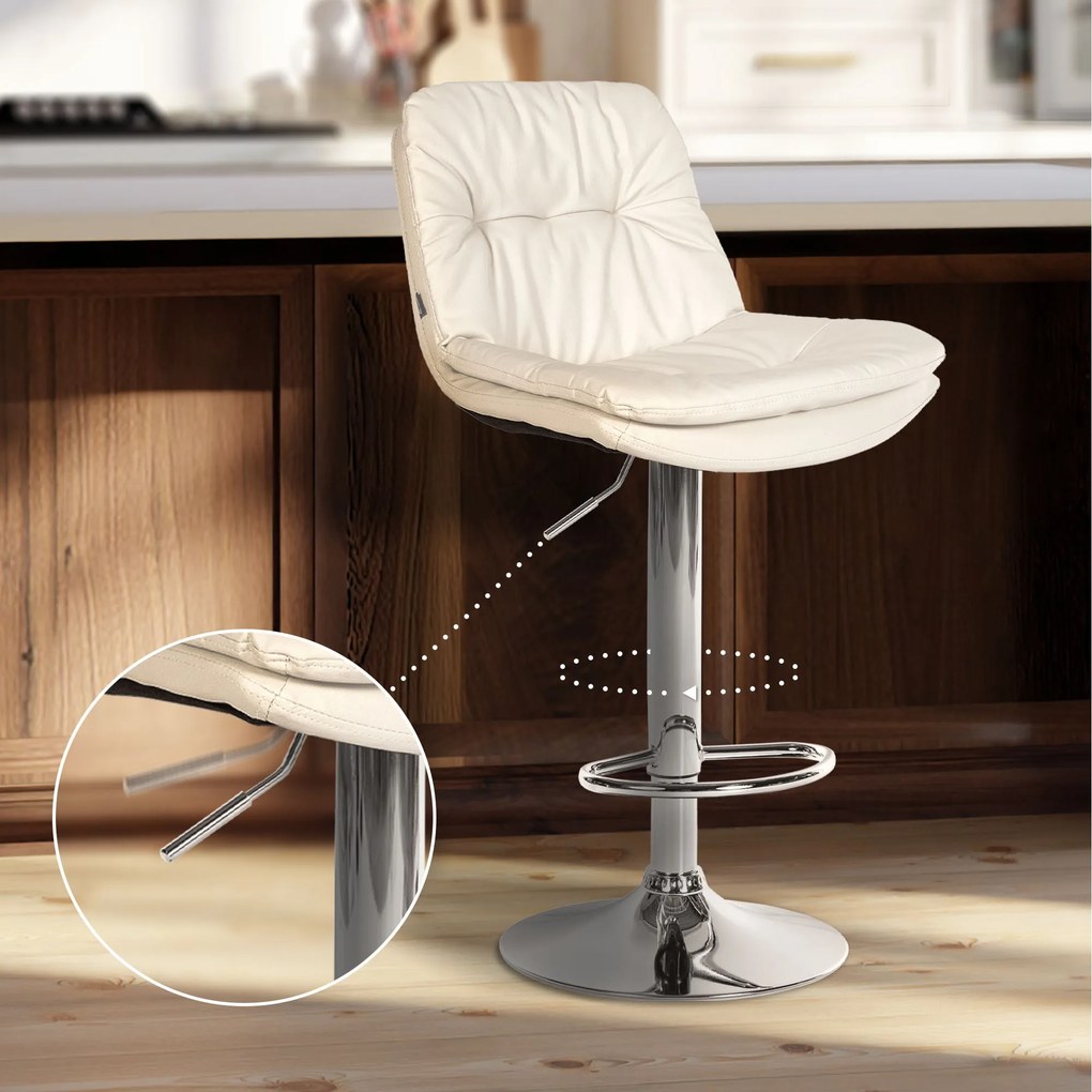 Banco de bar em couro sintético com estrutura prateada 92-113 x 46 x 54 cm branco