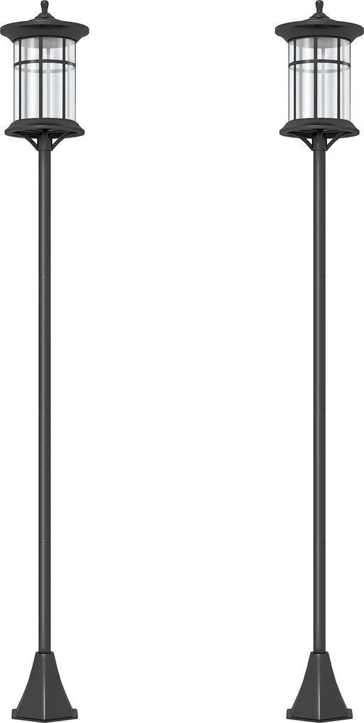 2 Candeeiros Solares de Exterior com Painel Solar Acendimento Automático Impermeável IP44  23,5x23,2x184 cm Preto