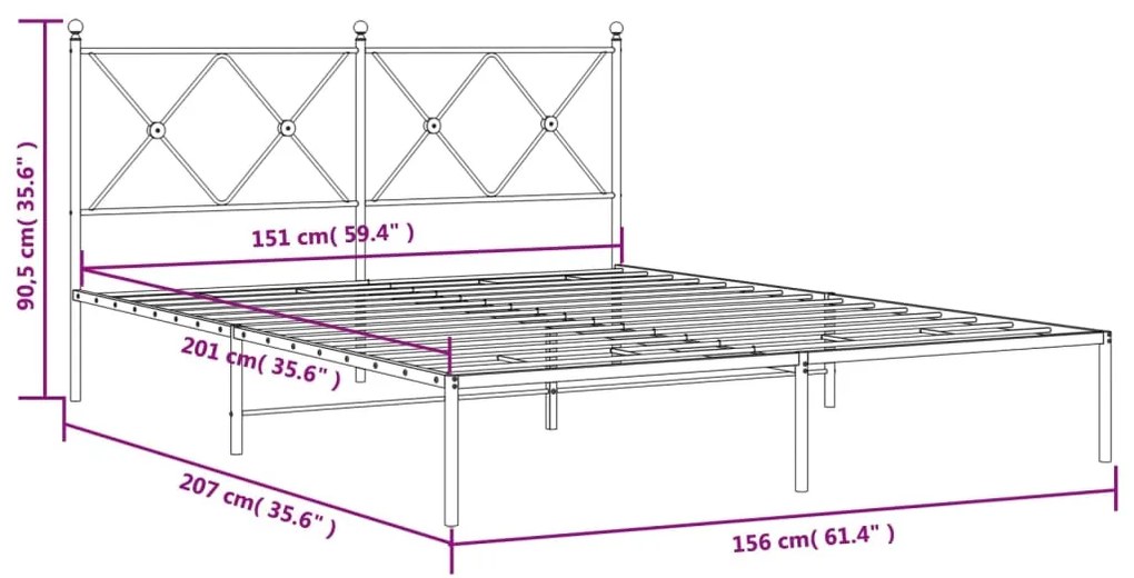 Estrutura de cama com cabeceira 150x200 cm metal branco