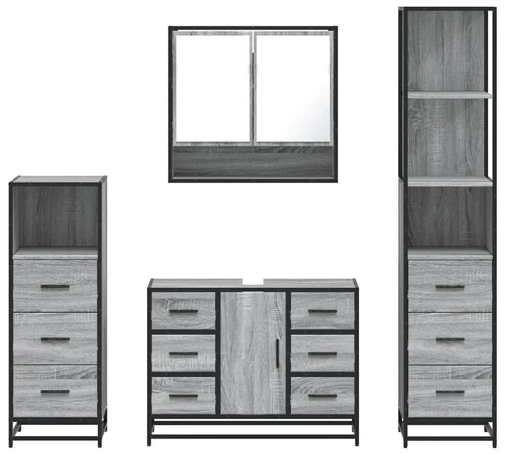 4 pcs Conjunto móveis casa de banho madeira proc. cinza sonoma
