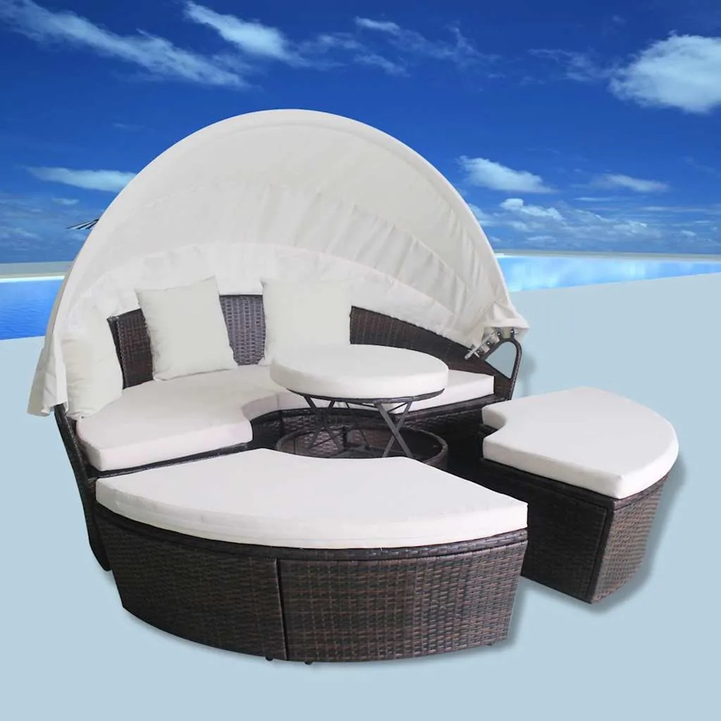 vidaXL Camas de Jardim com travesseiro Castanho Rattan Sintético