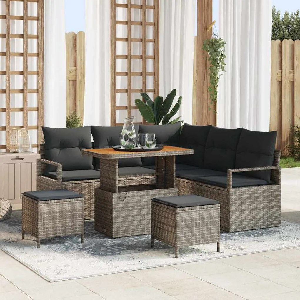 Conjunto de Sofá de Jardim vidaXL 8 Peças com Almofadas Cinza Rattan P