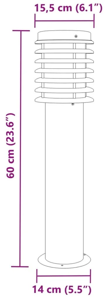 Candeeiro de chão para exterior 60 cm aço inoxidável prateado