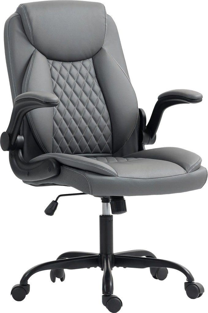 HOMCOM Cadeira para Secretária Cadeira Ergonômica com Braços Dobráveis Cinza Escuro 67x65x110 cm | Aosom Portugal