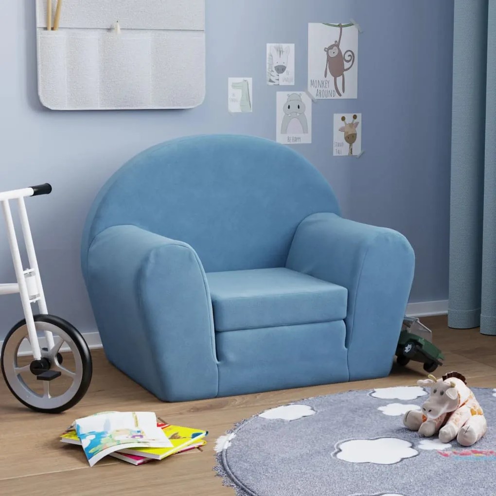 341777 vidaXL Sofá-cama infantil pelúcia macia azul