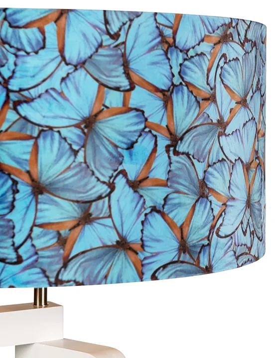 Lâmpada de assoalho de tripé de madeira com abajur de veludo borboleta 50 cm - Puros Moderno