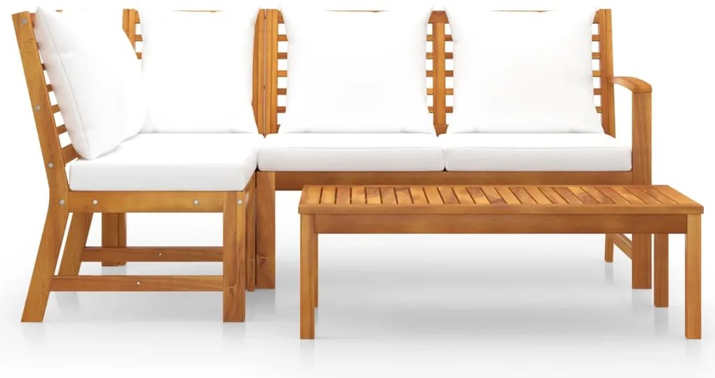 4 pcs conj. lounge jardim c/ almofadões cor creme acácia maciça