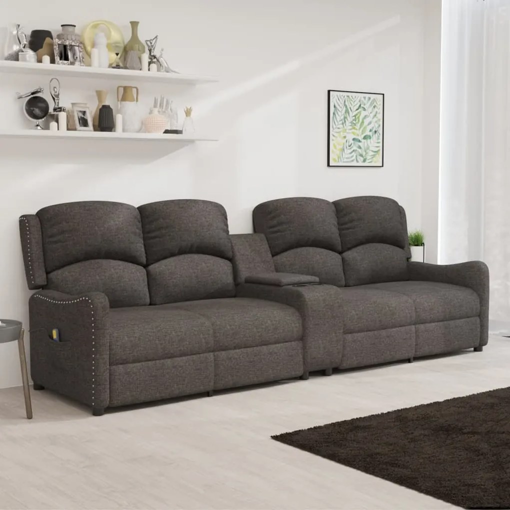 vidaXL Poltrona massagem 4 lug. c/suporte copo tecido cinza-claro