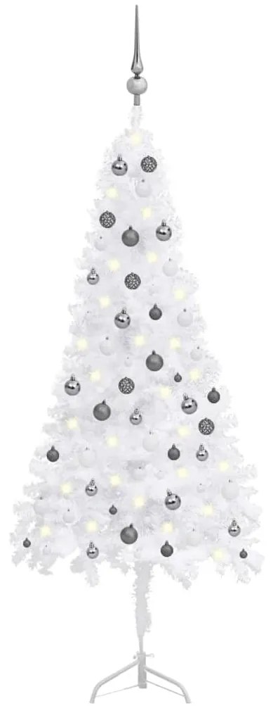 vidaXL Árvore Natal artif. canto c/ luzes LED/bolas 180 cm PVC branco